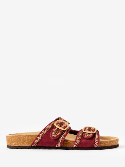 Mint Velvet Ava Suede Beaded Footbed Sandals, Red, Red
