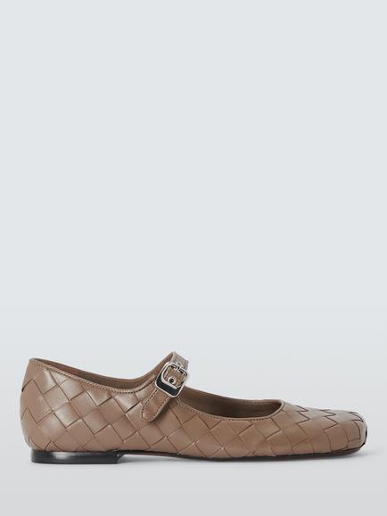 John Lewis Harbour Woven Leather Asymmetric Mary Jane Ballerina Pumps, Taupe, Taupe