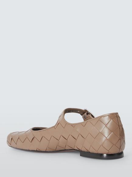 John Lewis Harbour Woven Leather Asymmetric Mary Jane Ballerina Pumps, Taupe - view 2, Taupe