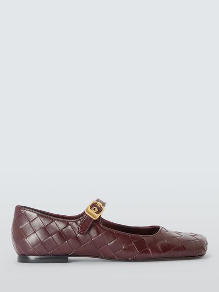 John Lewis Harbour Woven Leather Asymmetric Mary Jane Ballerina Pumps, Bordeaux, Bordeaux