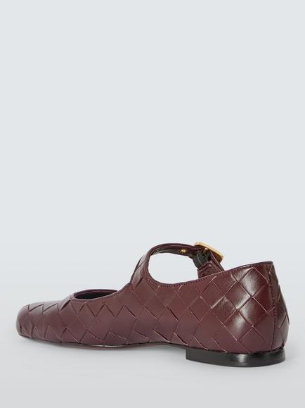 John Lewis Harbour Woven Leather Asymmetric Mary Jane Ballerina Pumps, Bordeaux - view 2, Bordeaux