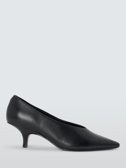 John Lewis Archer Leather Kitten Heel Court Shoes, Black, Black