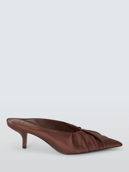 John Lewis Bahamas Ruched Satin Pointed Mules, Chocolate, Chocolate