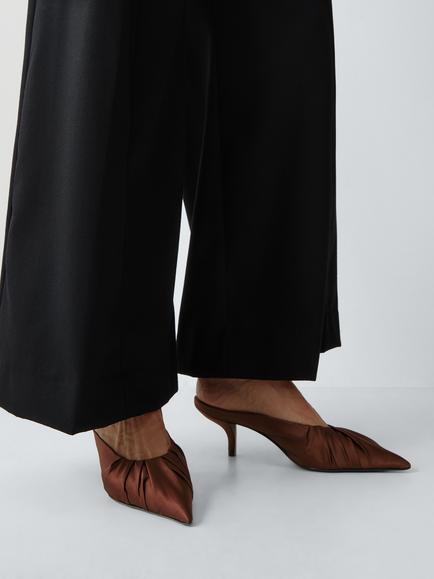 John Lewis Bahamas Ruched Satin Pointed Mules, Chocolate - view 2, Chocolate
