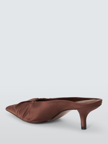 John Lewis Bahamas Ruched Satin Pointed Mules, Chocolate - view 2, Chocolate