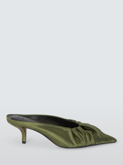 John Lewis Bahamas Ruched Satin Pointed Mules, Olive, Olive