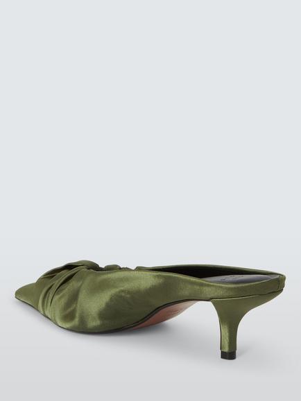John Lewis Bahamas Ruched Satin Pointed Mules, Olive - view 2, Olive