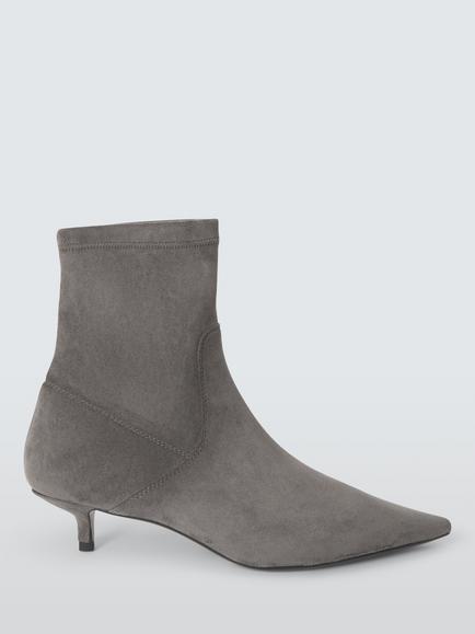 John Lewis Olivietta Microfibre Stretch Kitten Heel Ankle Boots, Charcoal, Charcoal