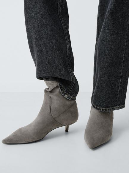 John Lewis Olivietta Microfibre Stretch Kitten Heel Ankle Boots, Charcoal - view 2, Charcoal