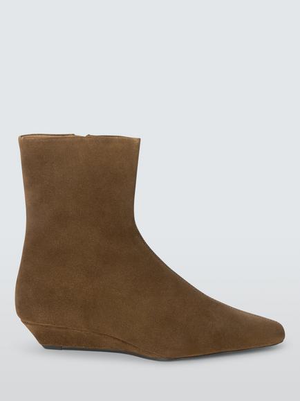 John Lewis Oxford Suede Demi Wedge Dressy Ankle Boots, Tan, Tan