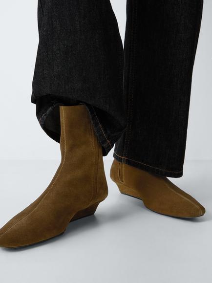 John Lewis Oxford Suede Demi Wedge Dressy Ankle Boots, Tan - view 2, Tan