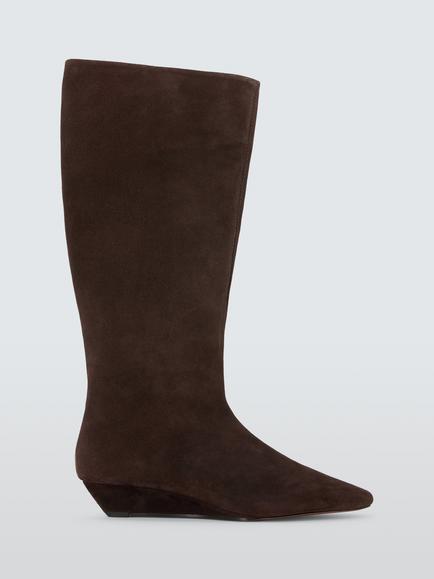 John Lewis Surrey Suede Velour Wedge Boots, Chocolate, Choc Suede Velour