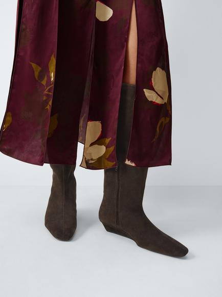 John Lewis Surrey Suede Velour Wedge Boots, Chocolate - view 2, Choc Suede Velour