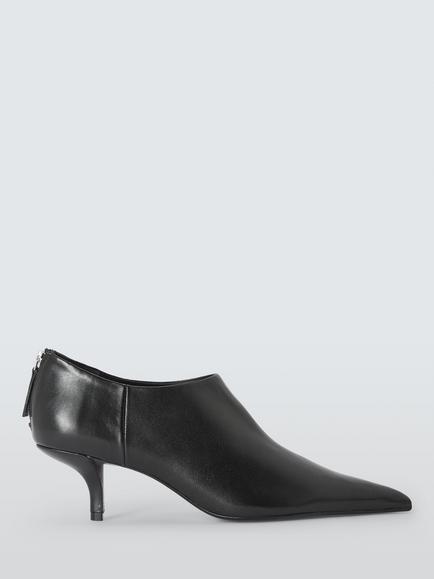 John Lewis Antigua Leather Ultra Pointed Toe Cropped Court Shoes Boots, Black, Black