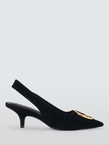 John Lewis Angels Leather Molten Trim Slingback Court Shoes, Black, Black