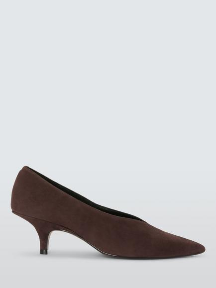 John Lewis Archer Suede Kitten Heel Court Shoes, Chocolate, Chocolate
