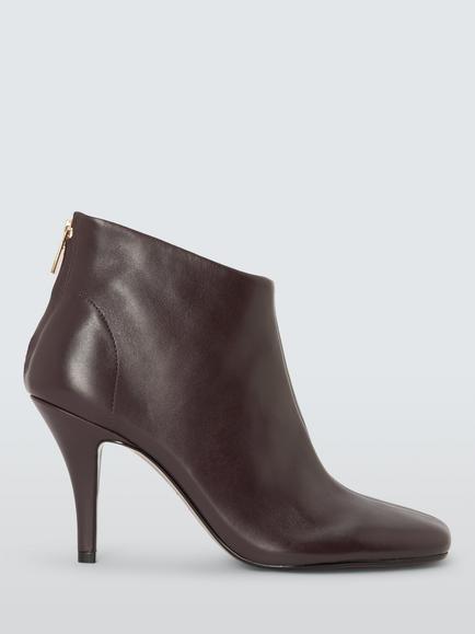 John Lewis Aruba Leather Square Toe Unlined Dressy Shoe Boot Courts, Bordeaux, Bordeaux