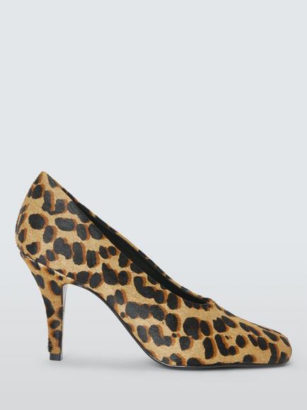 John Lewis Asia Leopard Print Hair Square Toe Court Shoes, Taupe, Taupe
