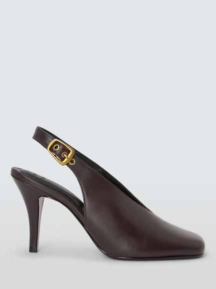 John Lewis Barbados Leather Square Toe High Vamp Slingback Court Shoes, Bordeaux, Bordeaux