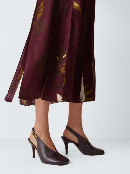 John Lewis Barbados Leather Square Toe High Vamp Slingback Court Shoes, Bordeaux - view 2, Bordeaux