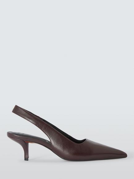 John Lewis Cuba Leather Ultra Pointed Toe Slingback Court Shoes, Bordeaux, Bordeaux