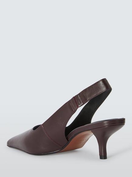 John Lewis Cuba Leather Ultra Pointed Toe Slingback Court Shoes, Bordeaux - view 2, Bordeaux