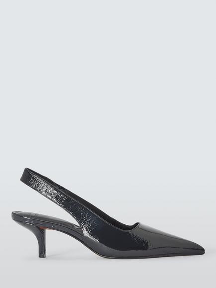 John Lewis Cuba Patent Leather Ultra Pointed Toe Slingback Court Shoes, Navy, Navy