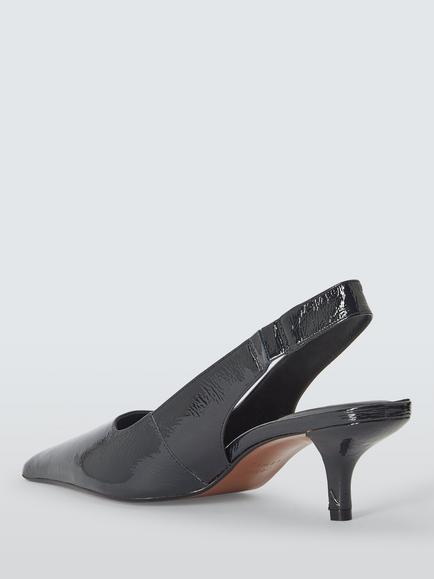 John Lewis Cuba Patent Leather Ultra Pointed Toe Slingback Court Shoes, Navy - view 2, Navy