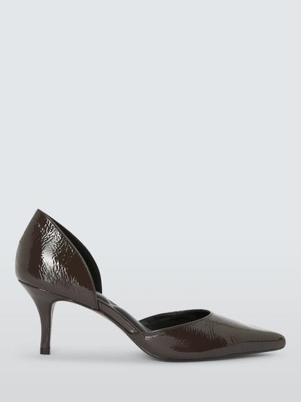 John Lewis Darwen Leather Essential Heel Open Dorsay Court Shoes, Chocolate, Chocolate