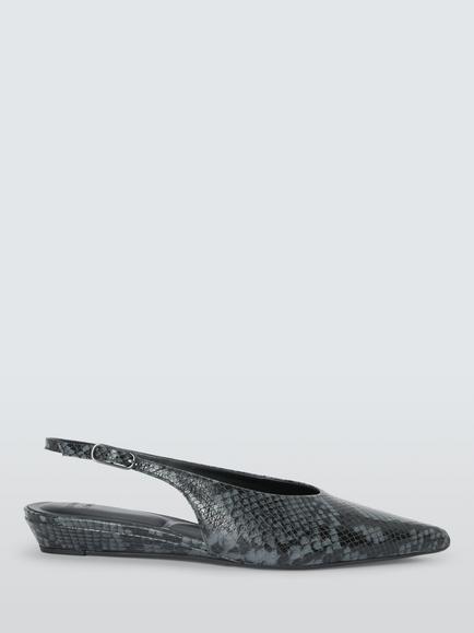 John Lewis Denmark Leather Snake Print Demi Wedge Slingbacks, Navy, Navy