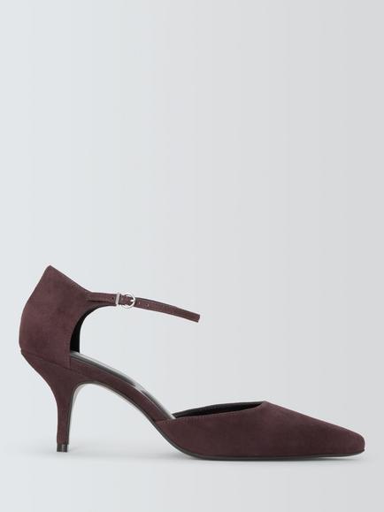 John Lewis Dublin Suede Two Part Mid Heel Open Court Shoes, Bordeaux, Bordeaux
