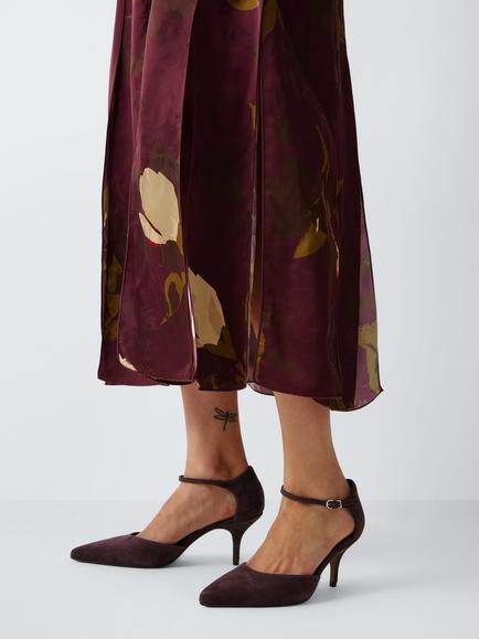 John Lewis Dublin Suede Two Part Mid Heel Open Court Shoes, Bordeaux - view 2, Bordeaux