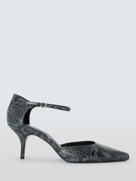 John Lewis Dublin Leather Two Part Mid Heel Open Court Shoes, Navy, Navy