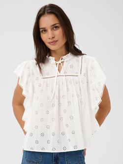 KAFFE Kafiona Short Sleeve Frill Top, Chalk, Chalk