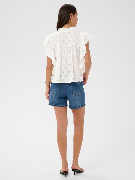 KAFFE Kafiona Short Sleeve Frill Top, Chalk - view 2, Chalk