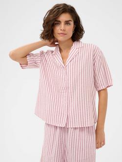 KAFFE Kalara Striped Cropped Short Sleeve Shirt, Pink/White, Pink/White
