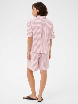 KAFFE Kalara Striped Cropped Short Sleeve Shirt, Pink/White - view 2, Pink/White