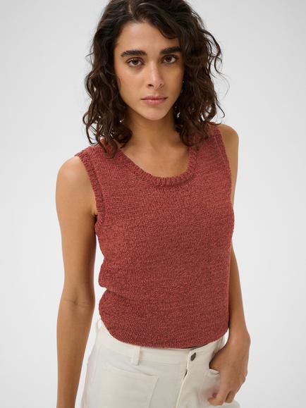 KAFFE Kasilivia Textured Vest Top, Brown/Multi, Brown/Multi