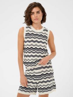 KAFFE Kaanna Knitted Sleeveless Stripe Vest Top, Chalk/Midnight, Chalk/Midnight