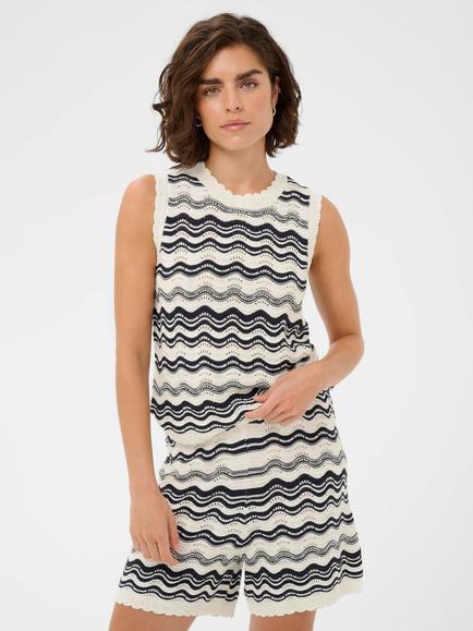 KAFFE Kaanna Knitted Sleeveless Stripe Vest Top, Chalk/Midnight, Chalk/Midnight