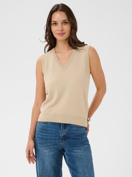 KAFFE Kalizza V-Neck Knit Vest, Cream, Cream