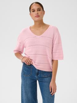 KAFFE Kamellie V Neck Short Sleeve Knitted Top, Pink, Pink