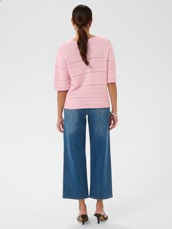 KAFFE Kamellie V Neck Short Sleeve Knitted Top, Pink - view 2, Pink