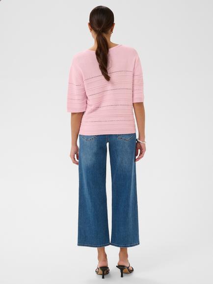 KAFFE Kamellie V Neck Short Sleeve Knitted Top, Pink - view 2, Pink