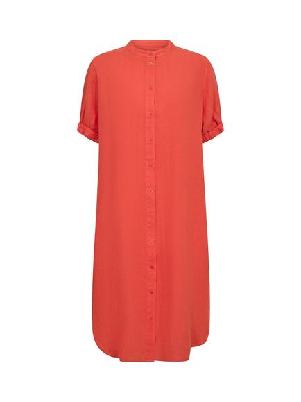MOS MOSH Arleth Mandarin Collar Pure Linen Shirt Dress, Spicy Orange, Spicy Orange