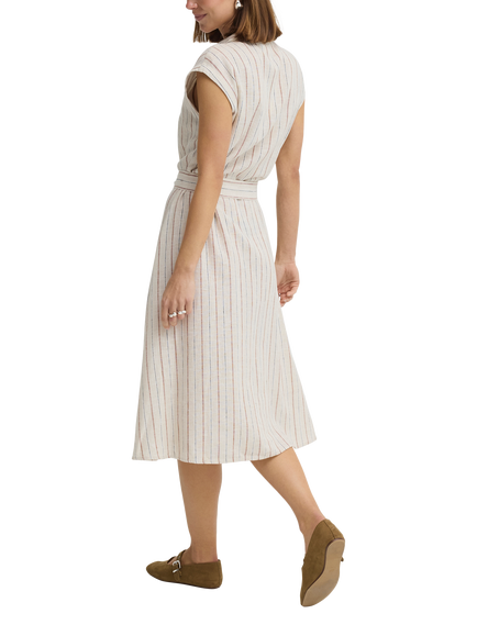 ICHI Ihlinno Straight Linen Blend Stripe Dress, Beige - view 2, Beige