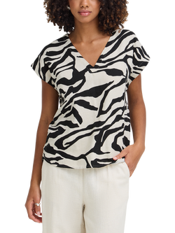 ICHI Linno Animal Print Line Rich Top, White/Black, White/Black