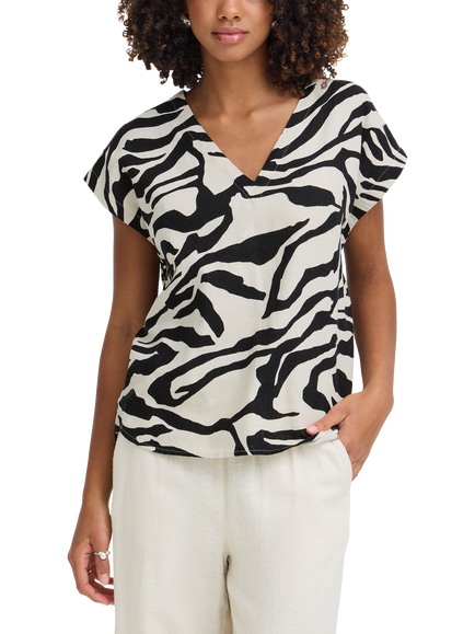 ICHI Linno Animal Print Line Rich Top, White/Black, White/Black