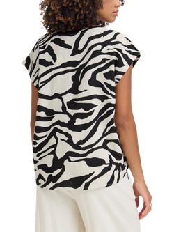 ICHI Linno Animal Print Line Rich Top, White/Black - view 2, White/Black