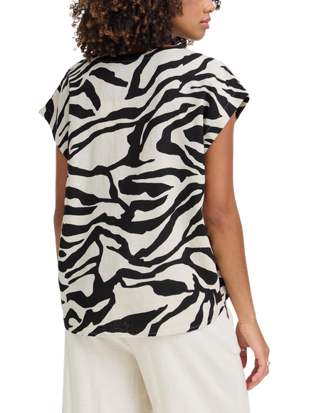 ICHI Linno Animal Print Line Rich Top, White/Black - view 2, White/Black